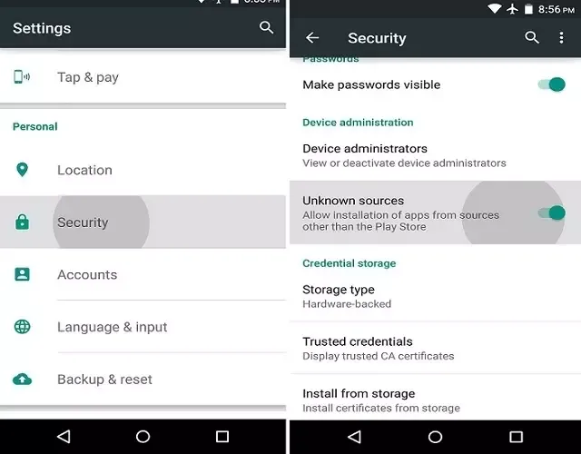 1. السماح بتثبيت التطبيقات من مصادر غير معروفة